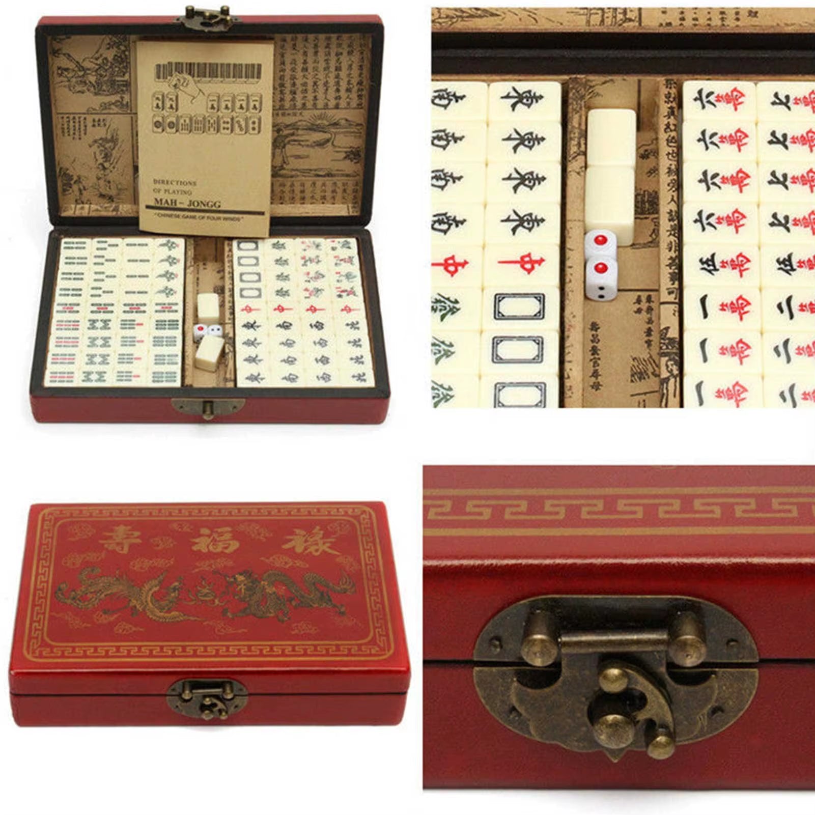 Mah-Jong Chinese Numbered Mahjong Set 144 Tiles Mah-Jong Set Portable Chinese Toy Party Gambling Game Board with Box