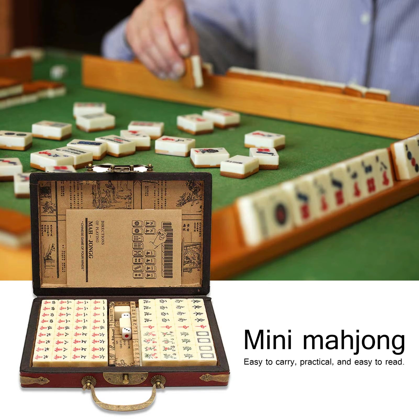 Mah-Jong Chinese Numbered Mahjong Set 144 Tiles Mah-Jong Set Portable Chinese Toy Party Gambling Game Board with Box