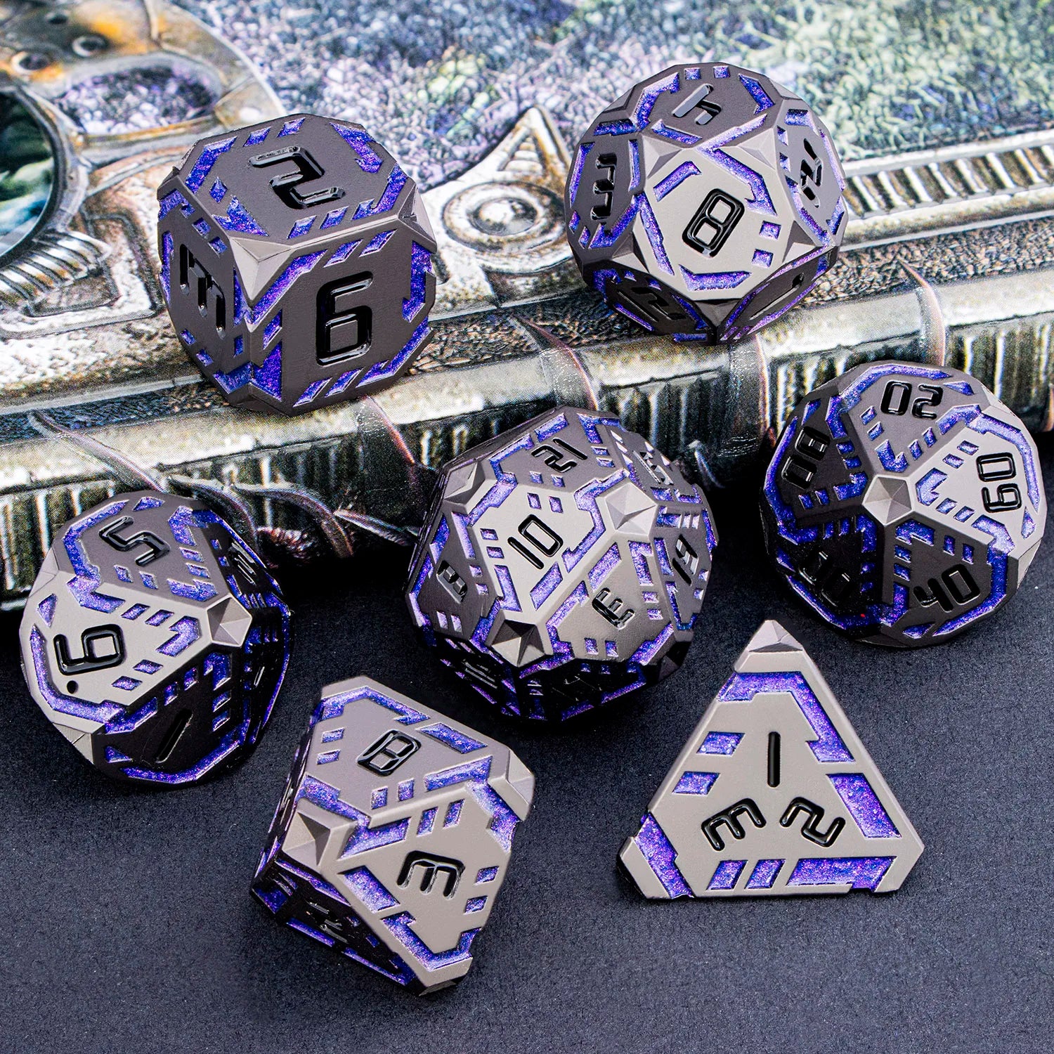 Stripe DND Metal Dice Set for DnD Dungeon & Dragon Pathfinder D20 RPG Polyhedral Table Role Playing Games D&D Handmade Dice