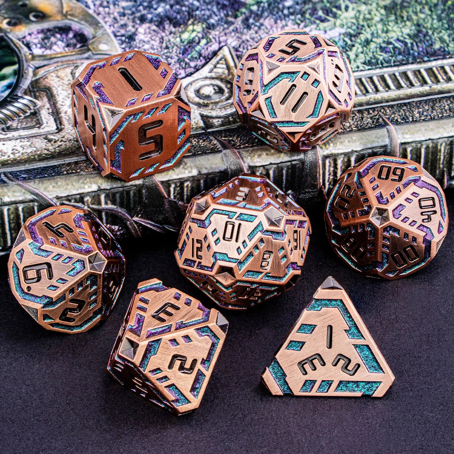 Stripe DND Metal Dice Set for DnD Dungeon & Dragon Pathfinder D20 RPG Polyhedral Table Role Playing Games D&D Handmade Dice