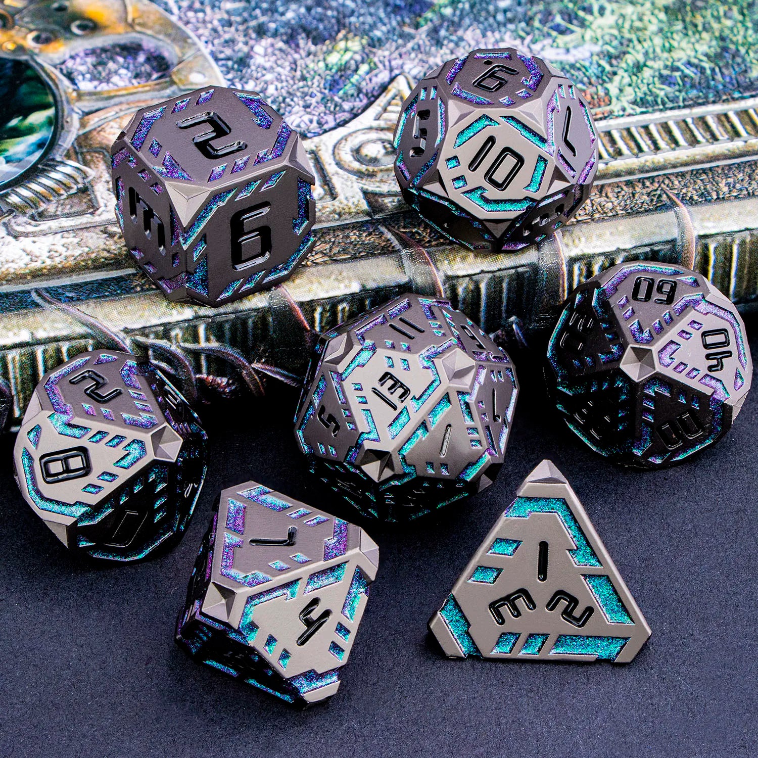 Stripe DND Metal Dice Set for DnD Dungeon & Dragon Pathfinder D20 RPG Polyhedral Table Role Playing Games D&D Handmade Dice