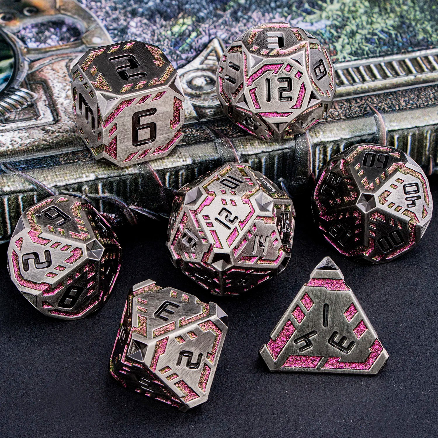 Stripe DND Metal Dice Set for DnD Dungeon & Dragon Pathfinder D20 RPG Polyhedral Table Role Playing Games D&D Handmade Dice