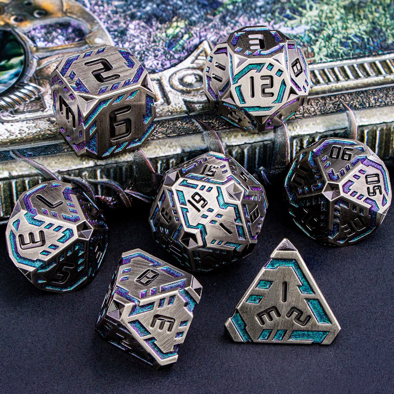 Stripe DND Metal Dice Set for DnD Dungeon & Dragon Pathfinder D20 RPG Polyhedral Table Role Playing Games D&D Handmade Dice