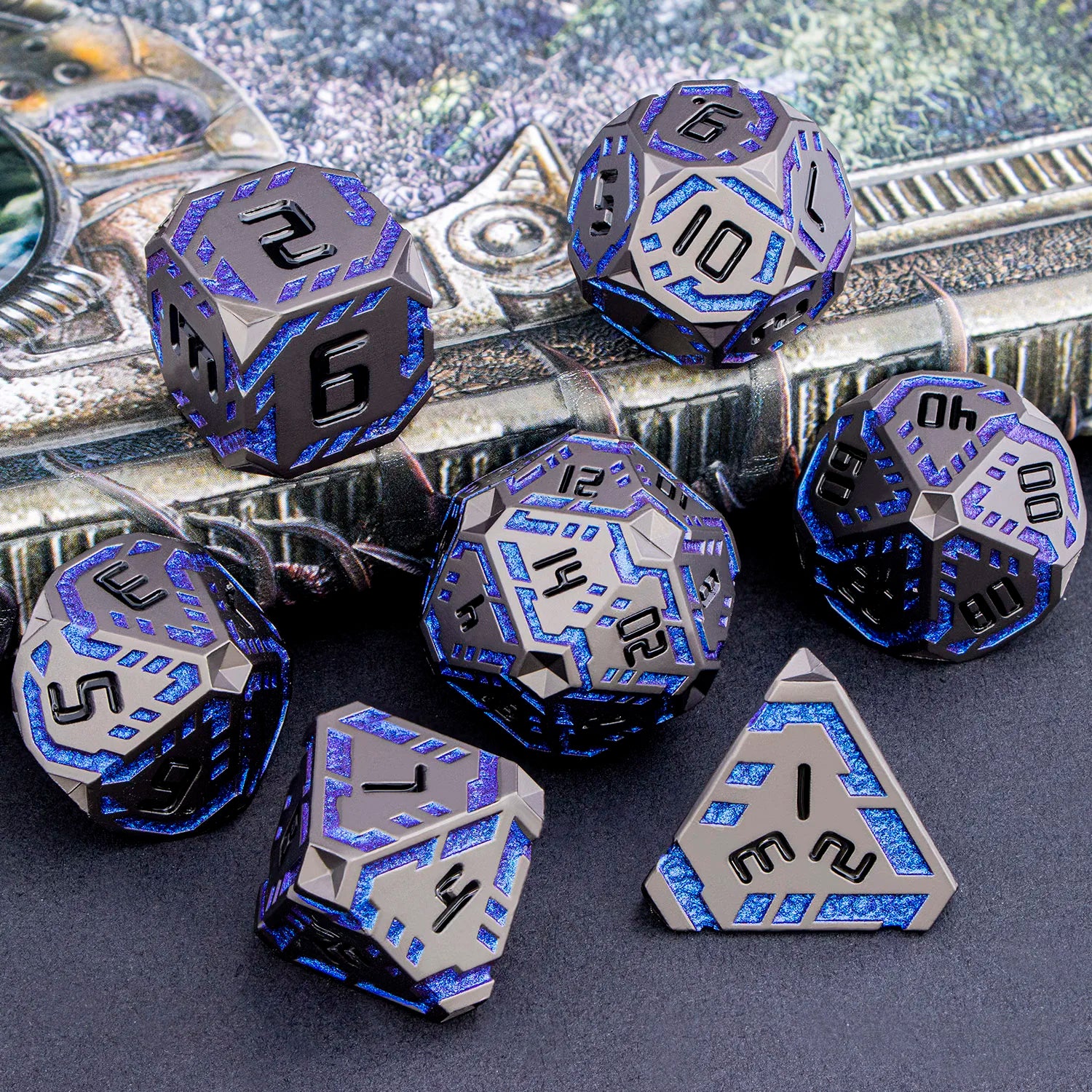 Stripe DND Metal Dice Set for DnD Dungeon & Dragon Pathfinder D20 RPG Polyhedral Table Role Playing Games D&D Handmade Dice