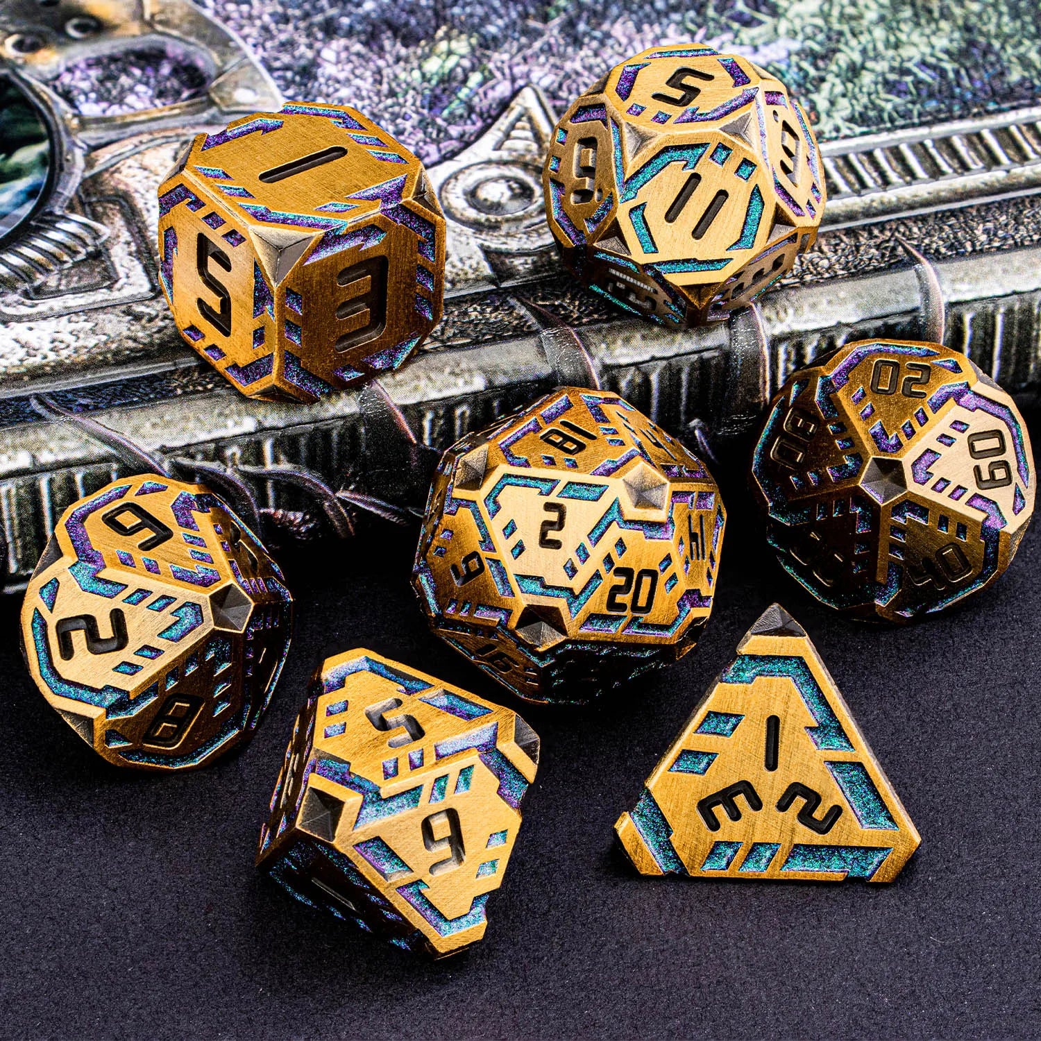 Stripe DND Metal Dice Set for DnD Dungeon & Dragon Pathfinder D20 RPG Polyhedral Table Role Playing Games D&D Handmade Dice